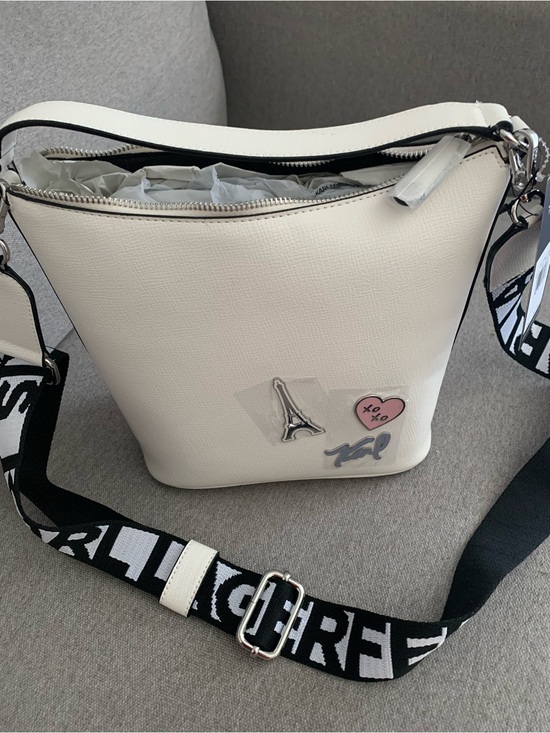 Karl Lagerfeld Handbags - Karl Lagerfeld Cream Crossbody with Branded Strap